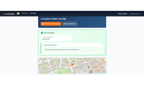 Job tracking screen in MyLothian portal showing repair status and engineer updates
