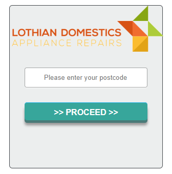 Screenshot of Samsung warranty booking postcode entry screen