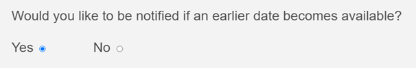 Screenshot of notification options for earlier appointment availability alerts